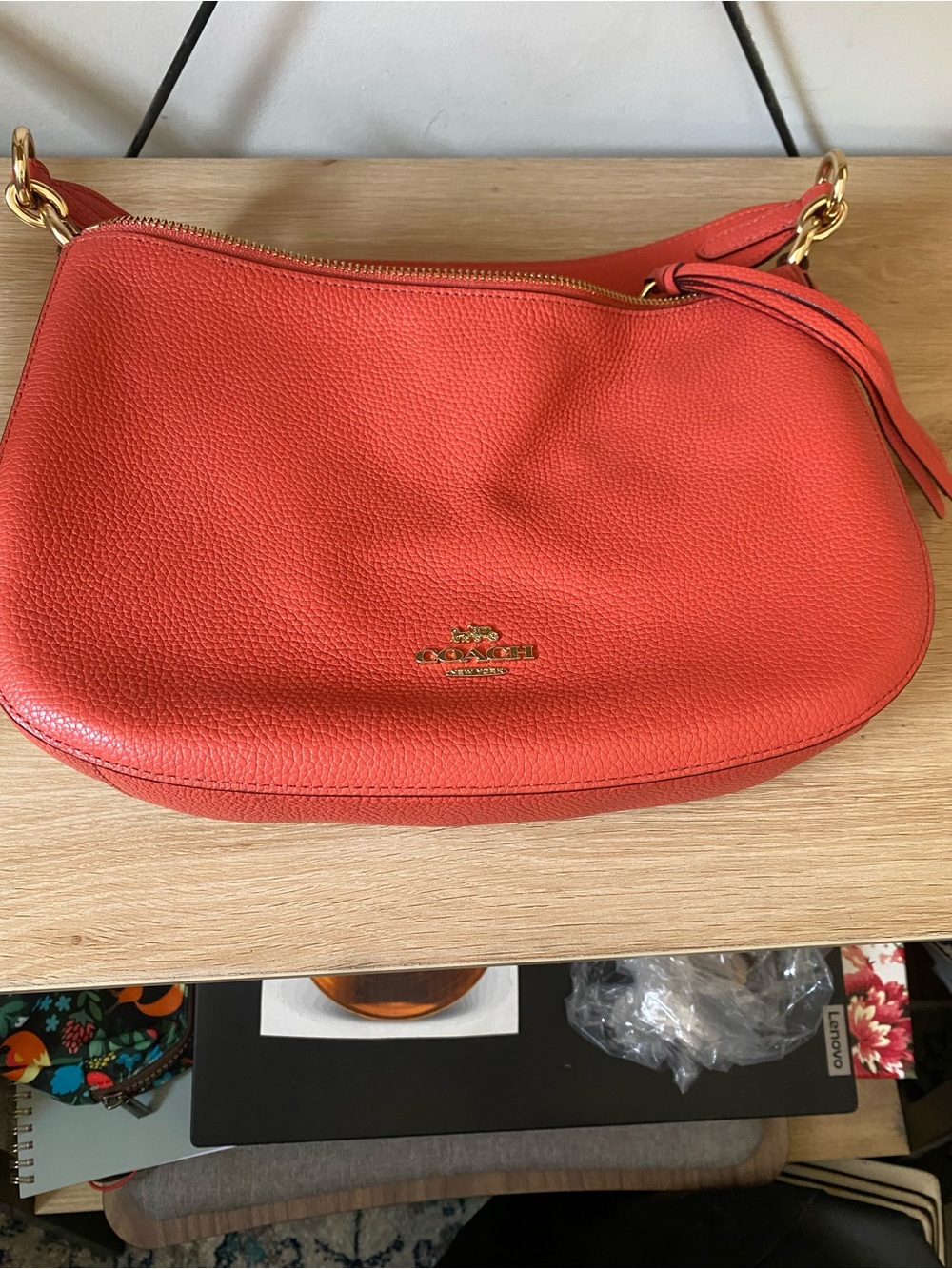 Coach Coral Pebbled Leather Hobo Shoulder Bag with Tassel - Picture 6 of 8